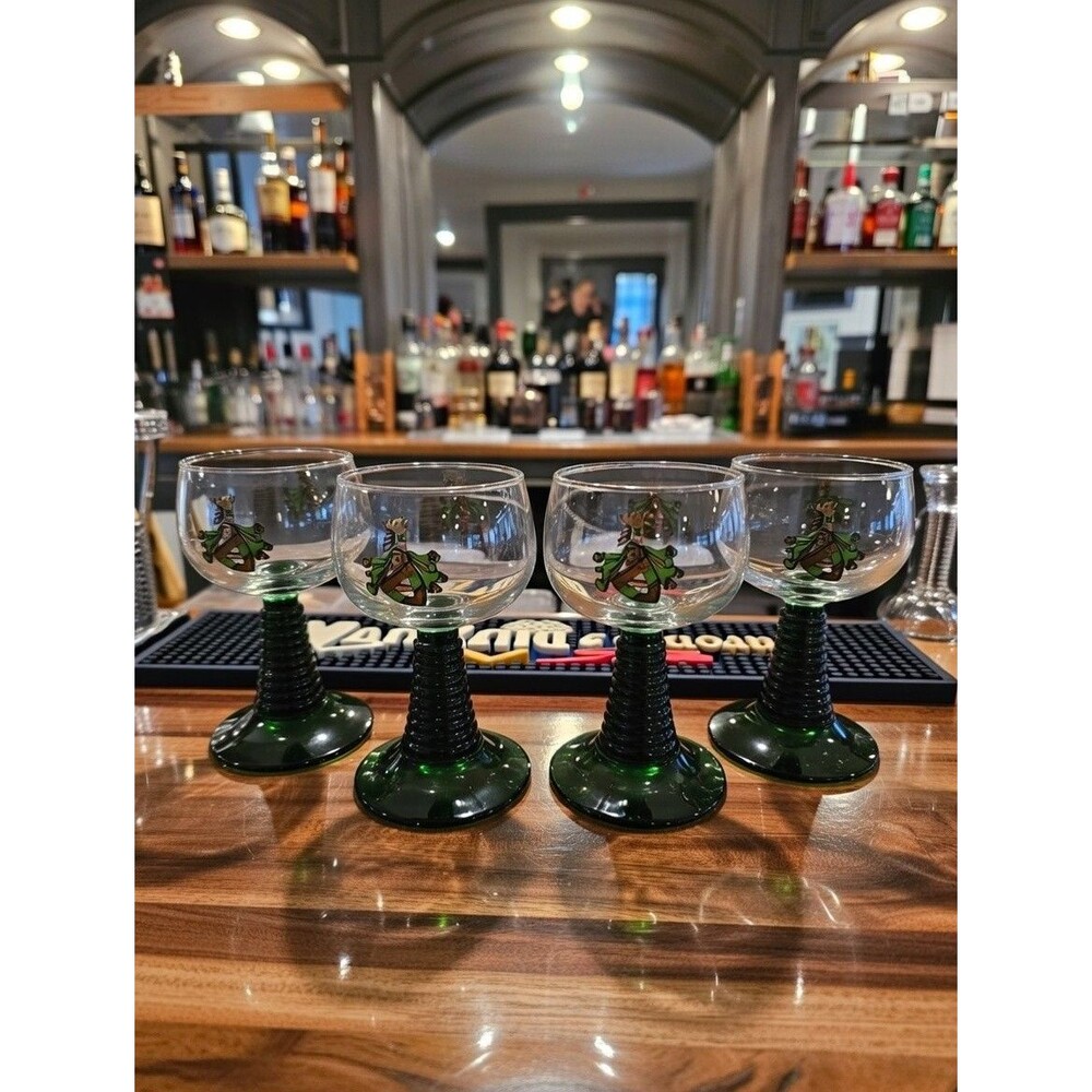 Set of 4 Vintage Luminarc France Roemer Wine Glasses - Green Beehive Stem‎ &...